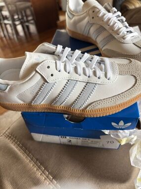 adidas Kids Samba OG White with Gum Sole and Grey Stripes